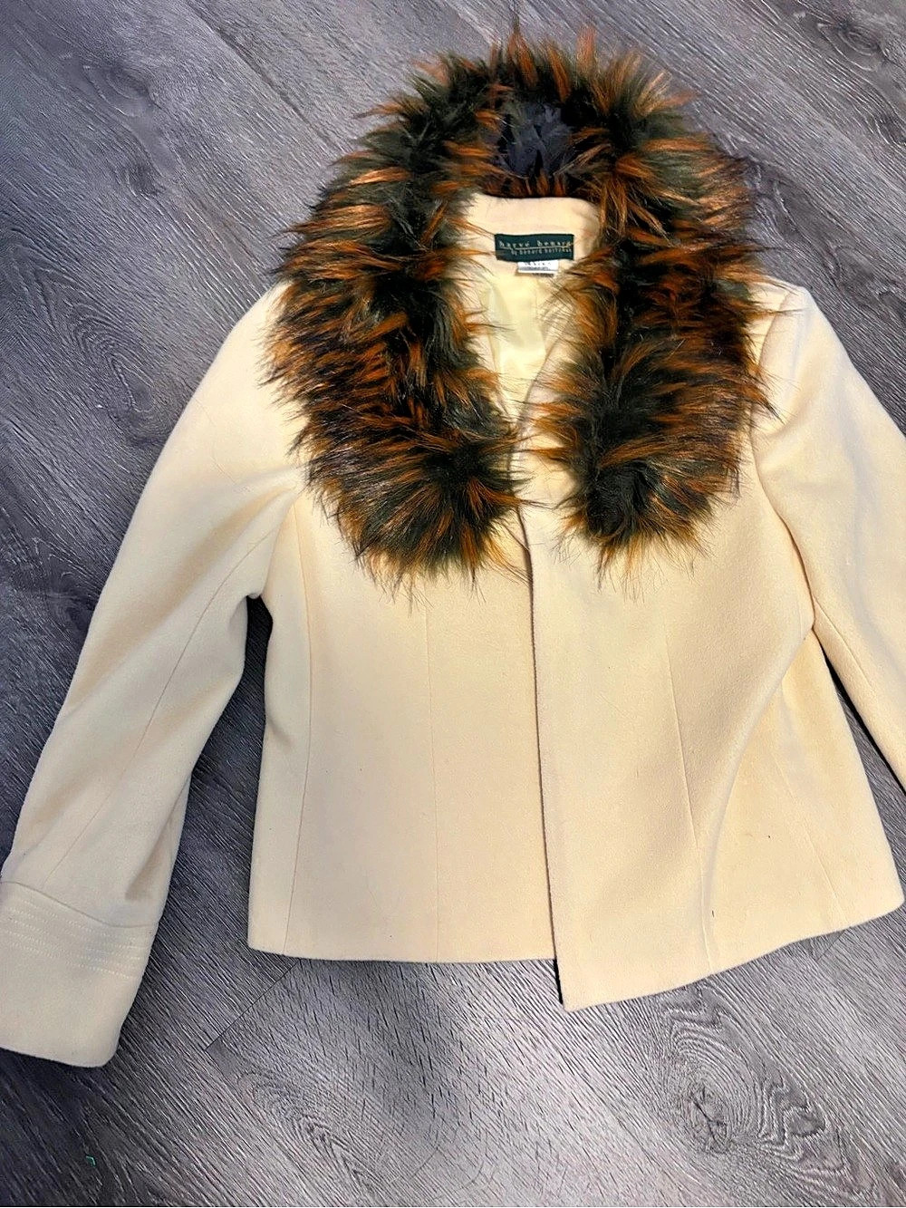 Harvé Benard Faux Fur Collar Wool Blend Jacket Size 12